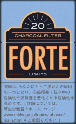 FORTE Light　フォルテ ライト　販売価格 250円 / 20本入り　タール 11～14mg 程度　チャコール フィルター付　製造国 インドネシア　葉巻の分類になりますので、ニコチン・タールの表示はありません　発売予定日 2016年6月20日