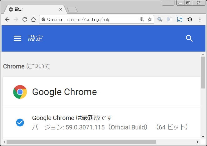 現在インストールされている Google Chrome のバージョンが表示されます