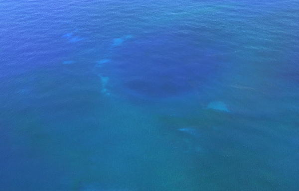 2022年8月23日 福徳岡ノ場付近の海底地形と変色水　（左側写真）