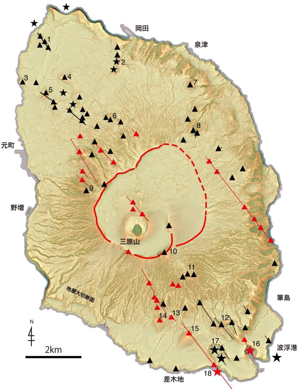 伊豆大島火山の火口分布図