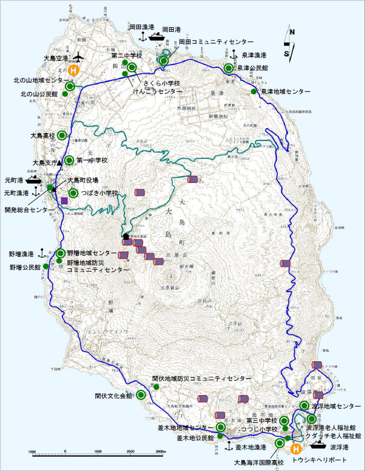 伊豆大島 防災関連施設等の位置図