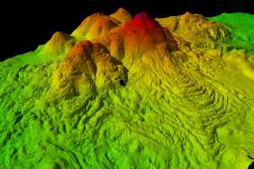 溶岩ドーム及び溶岩流周辺の鳥瞰図
