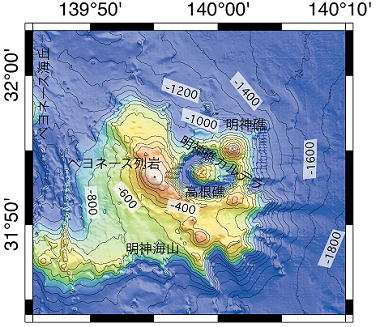 明神礁 (ベヨネース列岩)  海底地形図　