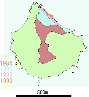 西之島 1981年-2003年 海岸線