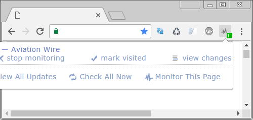 「 Page Monitor 」 アイコンをクリックすると、更新のあったページが一覧表示されます