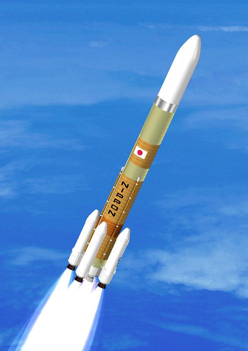 JAXA　H3ロケット　新型基幹ロケット機体の検討図（飛翔中のイメージ）