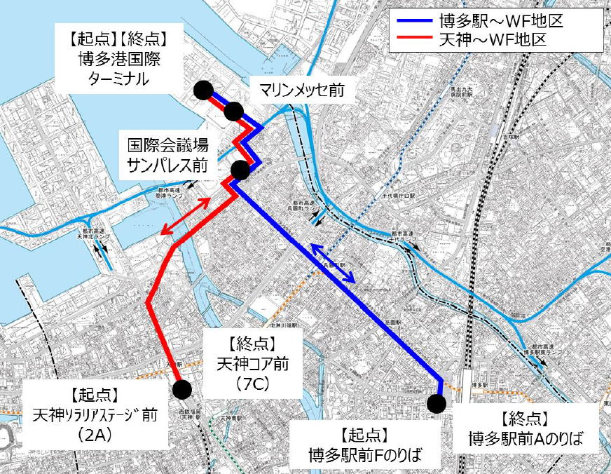 福岡市BRT　ステップ1のルート　（資料：西日本鉄道）