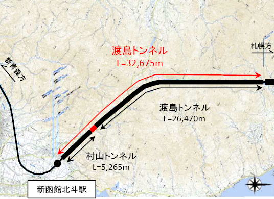 北海道新幹線　札幌延伸　渡島（おしま）トンネル　日本最長の陸上トンネル　平面図