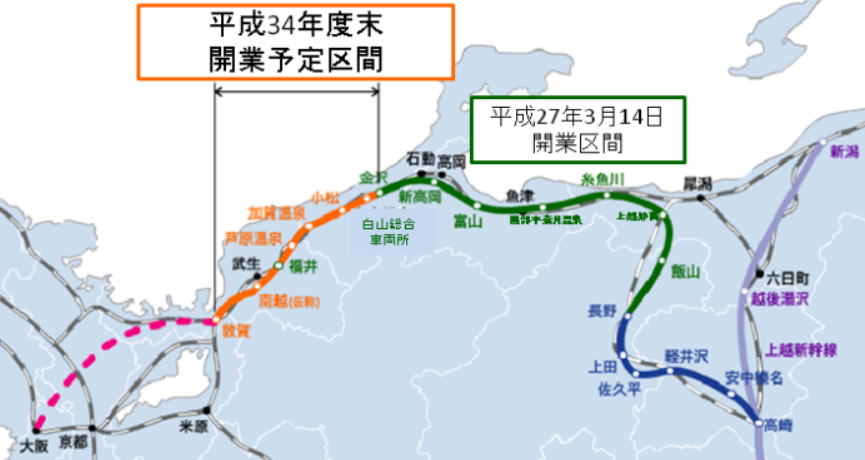 北陸新幹線 金沢－敦賀延伸 ルート図
