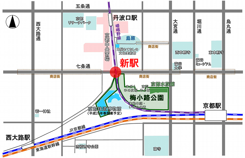京都－丹波口間にできる新駅の位置図　（資料：京都市・JR西日本）