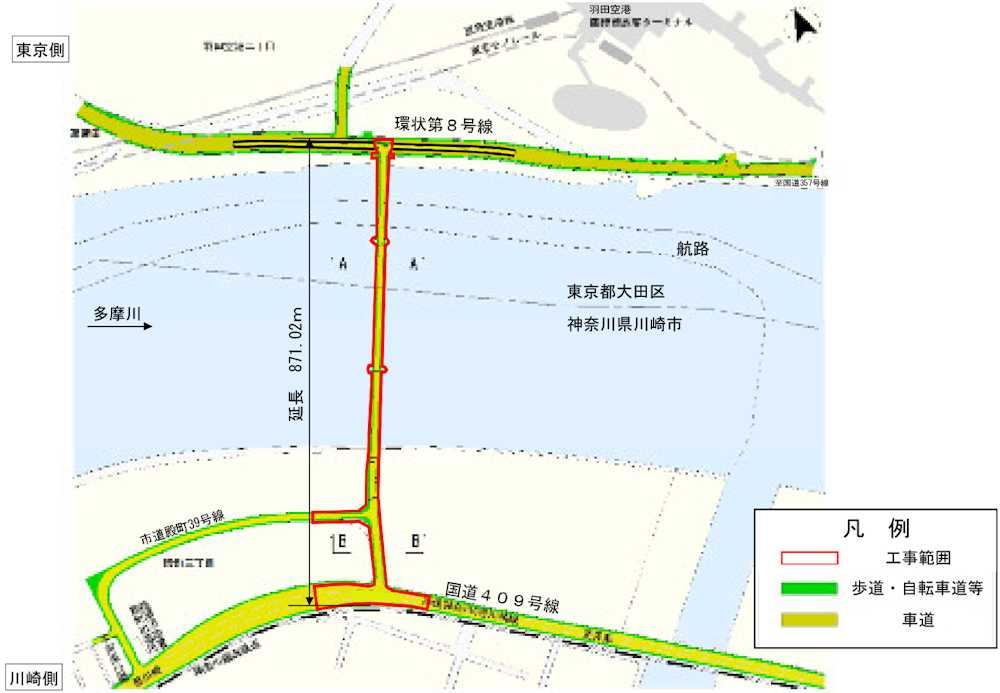 羽田連絡道路の平面図（資料：川崎市）